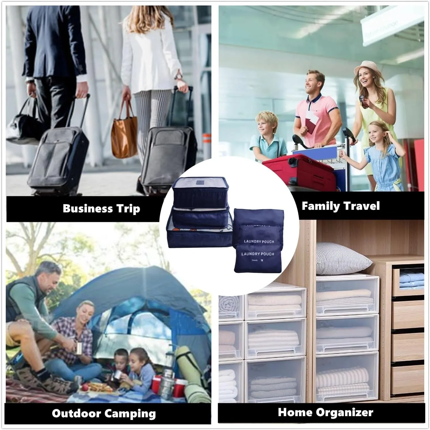 6 Pack Packing Cubes - Travel Luggage Packing Organizers - Travel Essentials Luggage Organizer, Include Laundry Bag, Electronics Bag, Clothing Bag, Convenient Packing Pouches - Navy Blue