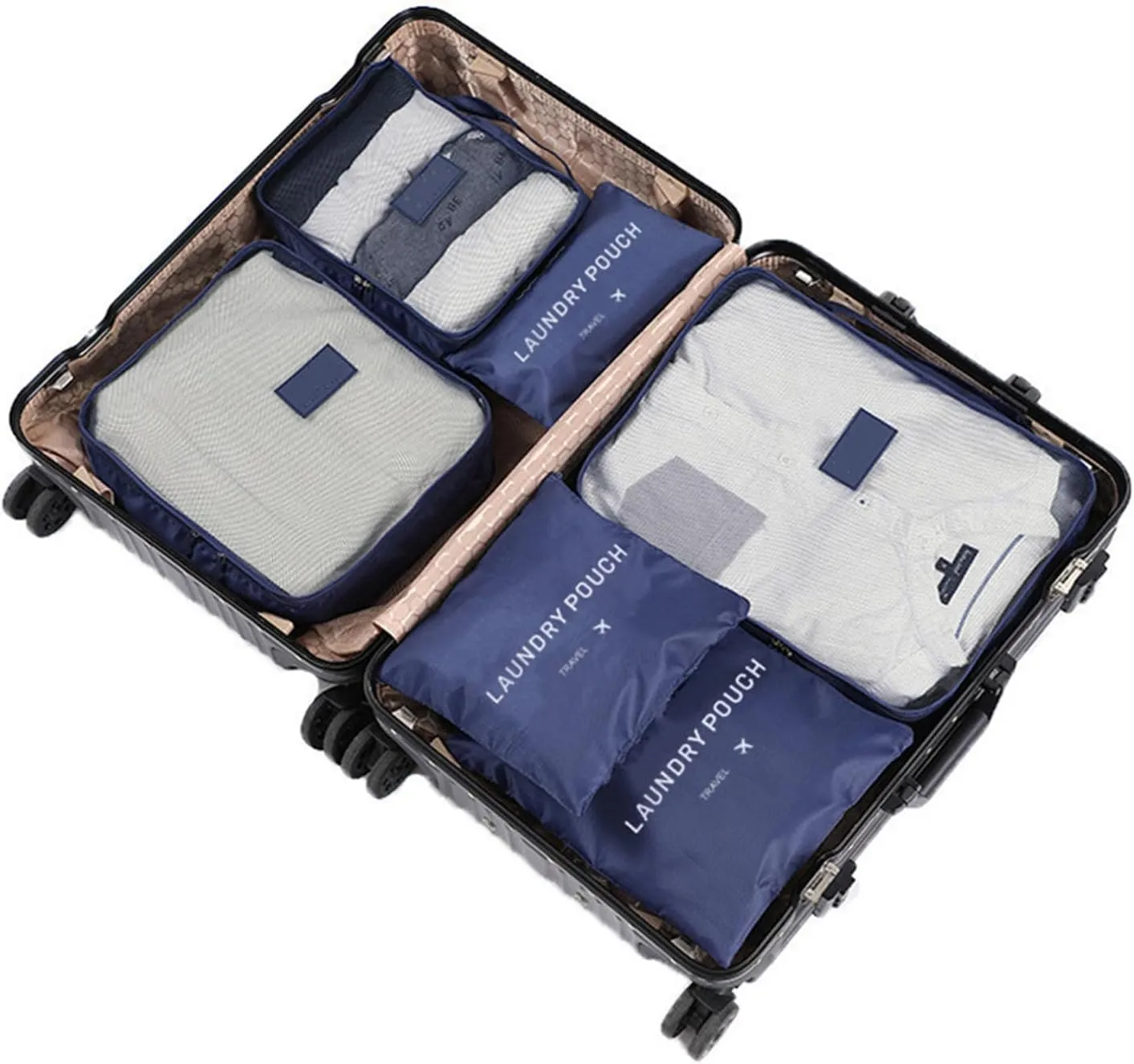 6 Pack Packing Cubes - Travel Luggage Packing Organizers - Travel Essentials Luggage Organizer, Include Laundry Bag, Electronics Bag, Clothing Bag, Convenient Packing Pouches - Navy Blue