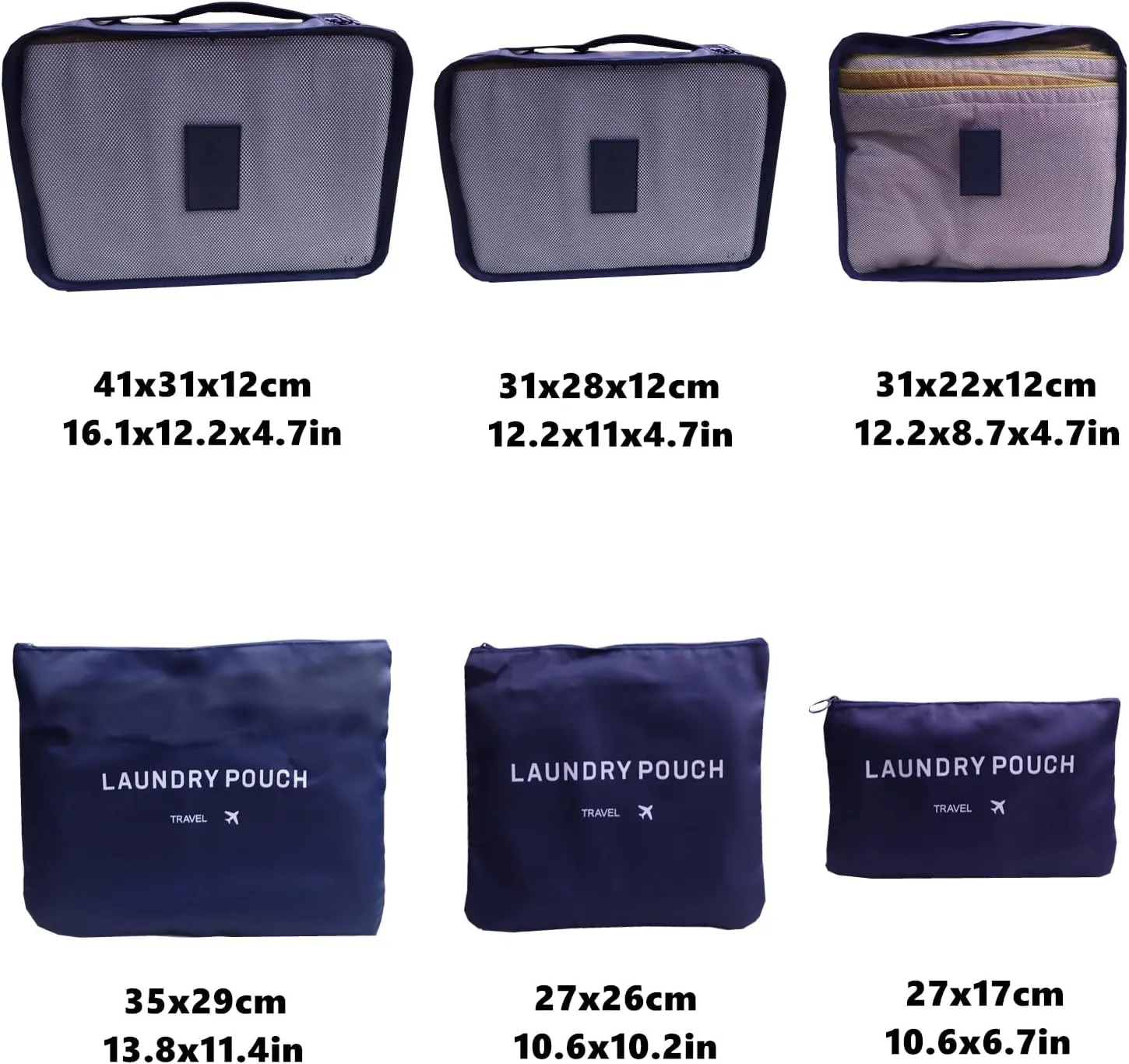 6 Pack Packing Cubes - Travel Luggage Packing Organizers - Travel Essentials Luggage Organizer, Include Laundry Bag, Electronics Bag, Clothing Bag, Convenient Packing Pouches - Navy Blue