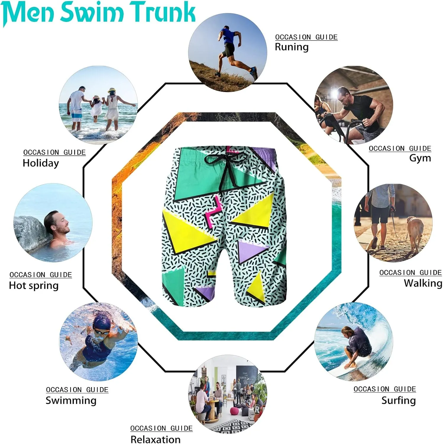 80s Shorts for Men 90s Swim Trunks Retro 80s Summer Party Shorts 90s Shorts Quick Dry Swimming Shorts with Mesh Lining