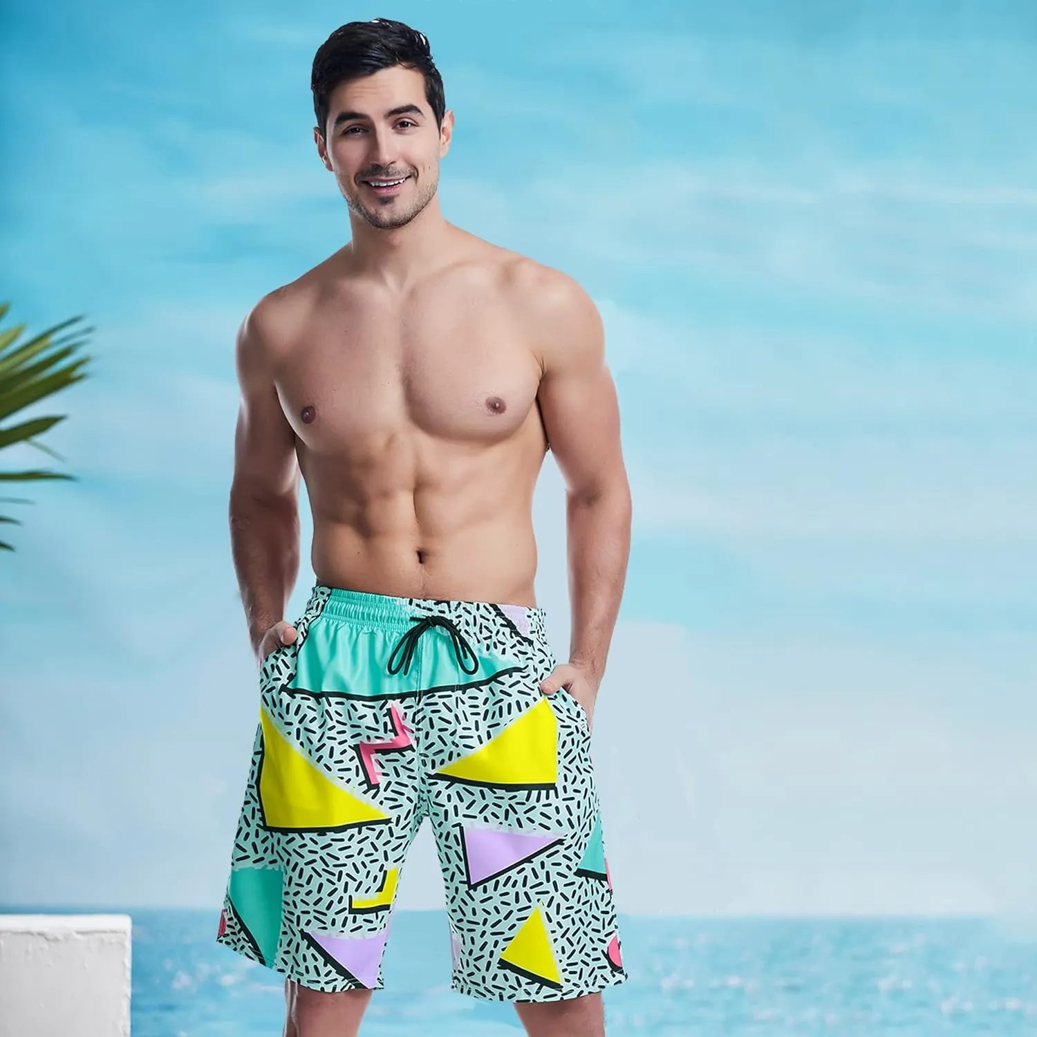80s Shorts for Men 90s Swim Trunks Retro 80s Summer Party Shorts 90s Shorts Quick Dry Swimming Shorts with Mesh Lining
