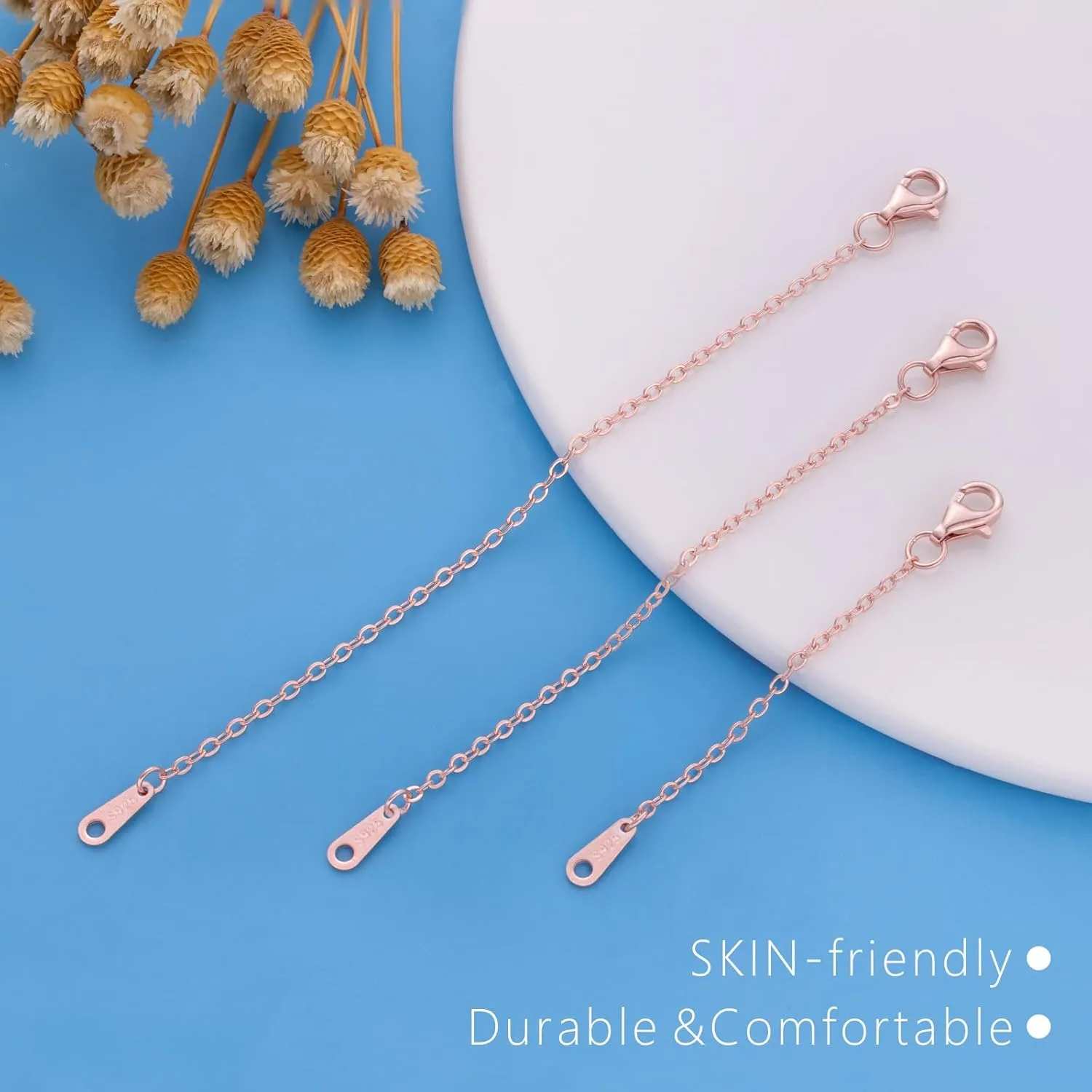925 Sterling Silver Necklace Extender Rose Gold Necklace Extender Rose Gold Chain Extenders for Necklaces 2", 3", 4" Inches