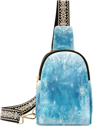 Abstract Ice Snowflakes Fanny Pack Crossbody PC Leather Small Sling Bag for Women Winter Fashion Waist Packs Chest Bag for Travel Sports Running Hiking