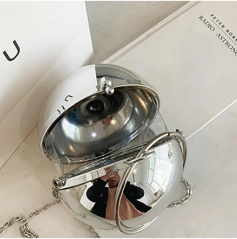 Acrylic Evening Handbag Clutch Women Chic Metal Purses Shiny Round Crossbody Bag for Parties Cocktail Wedding