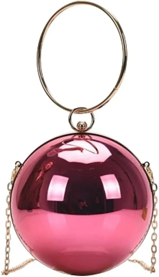 Acrylic Evening Handbag Clutch Women Chic Metal Purses Shiny Round Crossbody Bag for Parties Cocktail Wedding