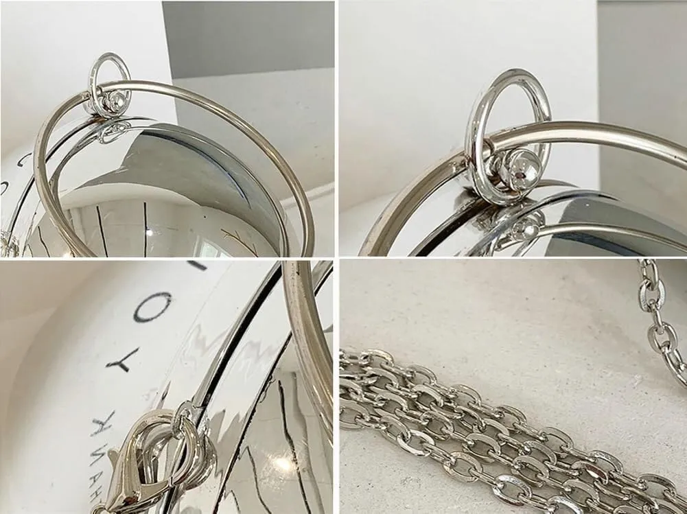 Acrylic Evening Handbag Clutch Women Chic Metal Purses Shiny Round Crossbody Bag for Parties Cocktail Wedding