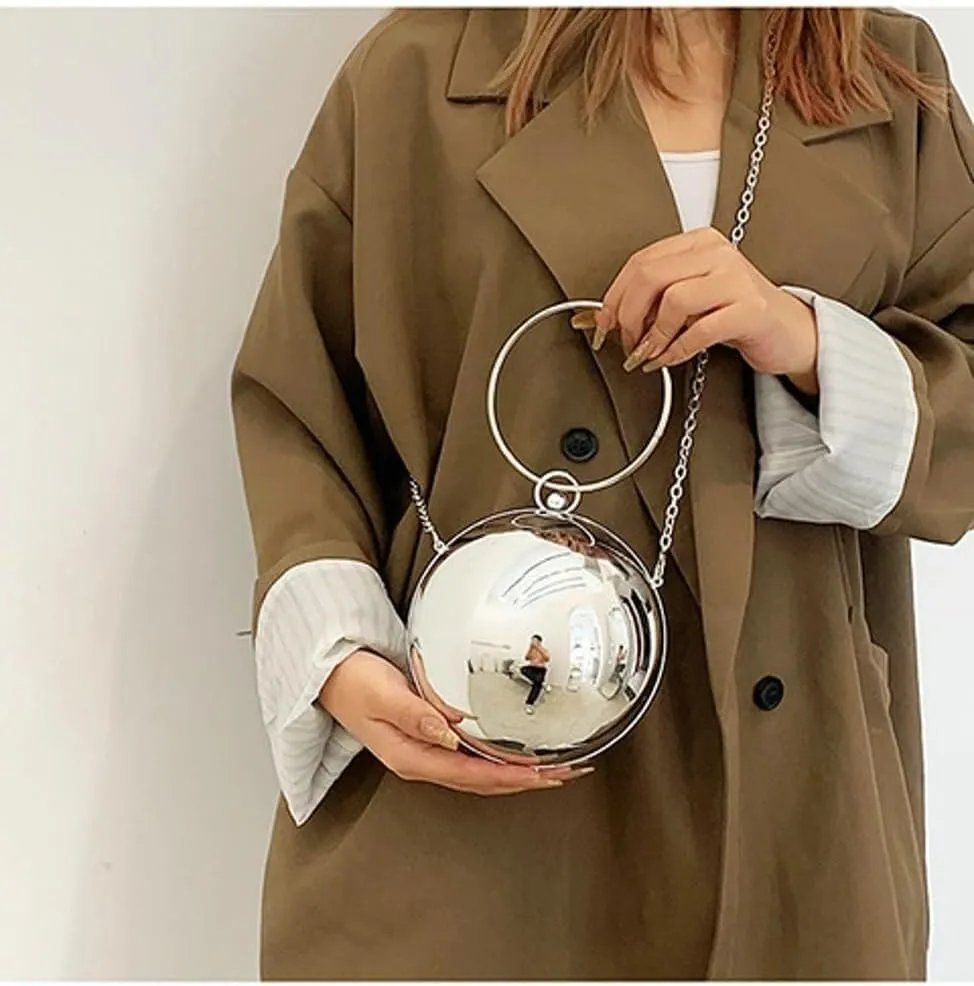 Acrylic Evening Handbag Clutch Women Chic Metal Purses Shiny Round Crossbody Bag for Parties Cocktail Wedding
