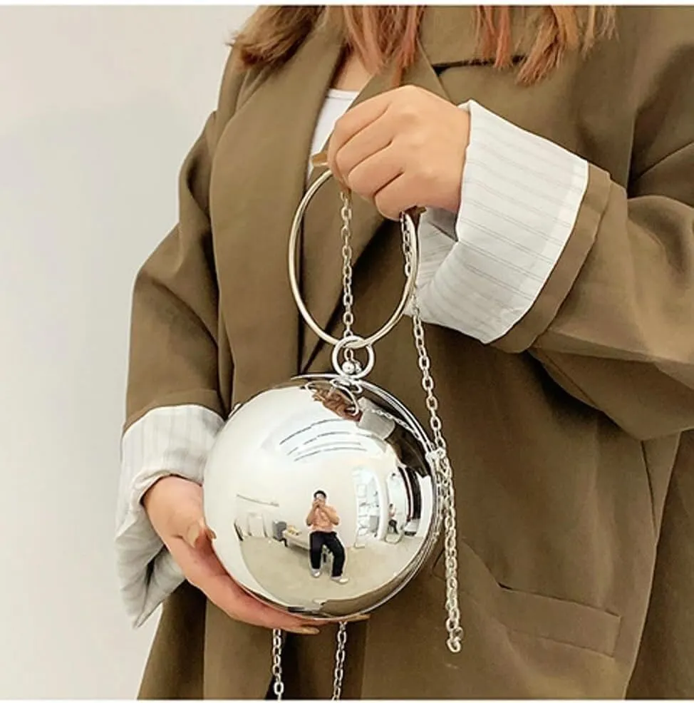 Acrylic Evening Handbag Clutch Women Chic Metal Purses Shiny Round Crossbody Bag for Parties Cocktail Wedding