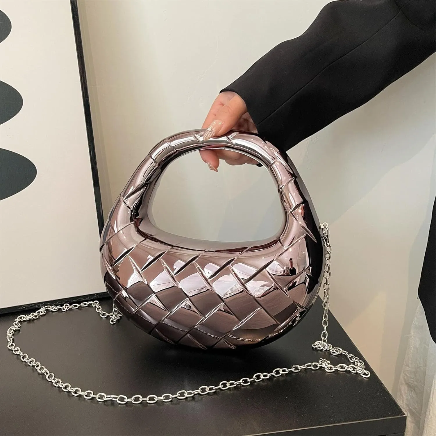 Acrylic Woven Hobos Evening Bags Women Shoulder Crossbody Purses Clutch Chic Handbag with Detachable Chain