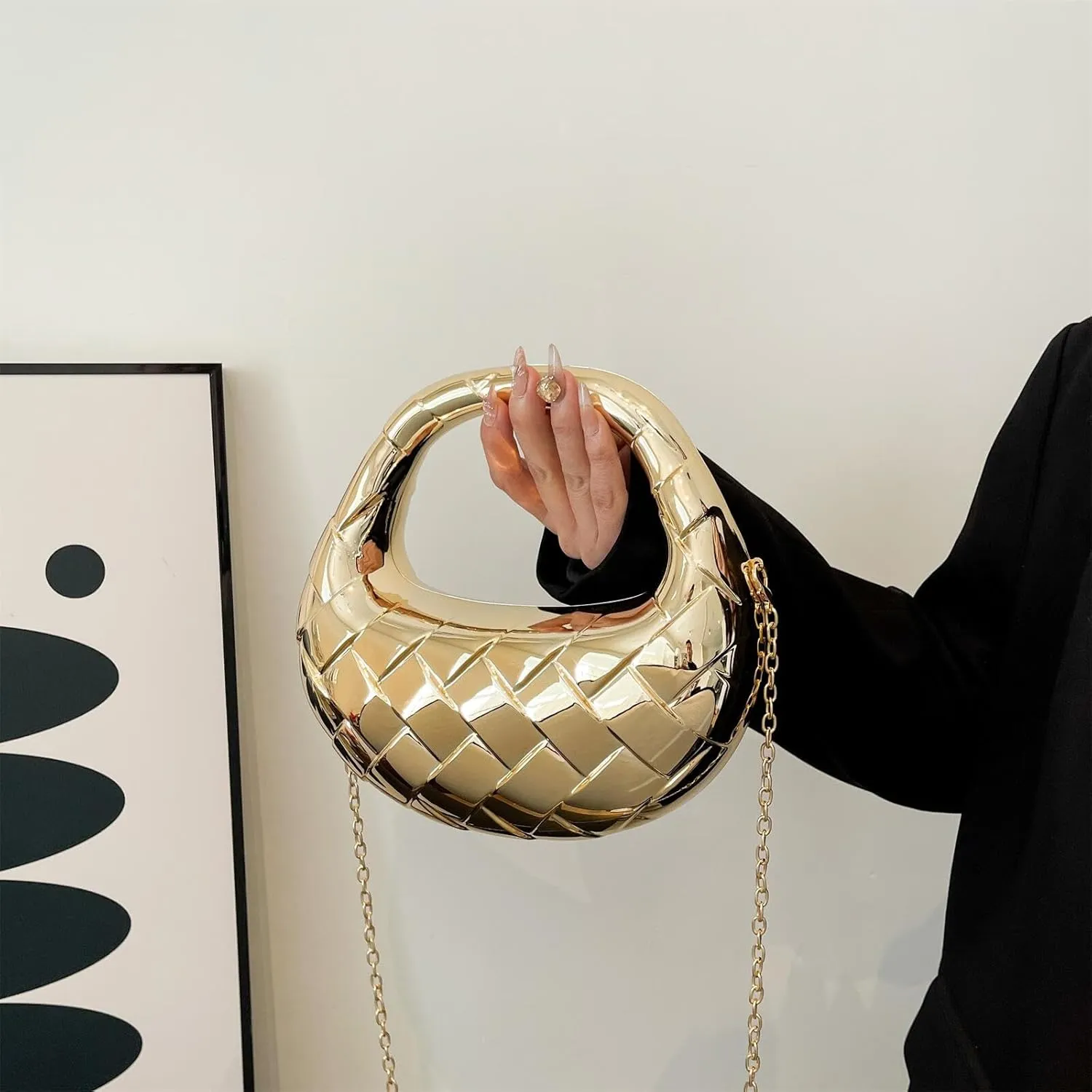 Acrylic Woven Hobos Evening Bags Women Shoulder Crossbody Purses Clutch Chic Handbag with Detachable Chain