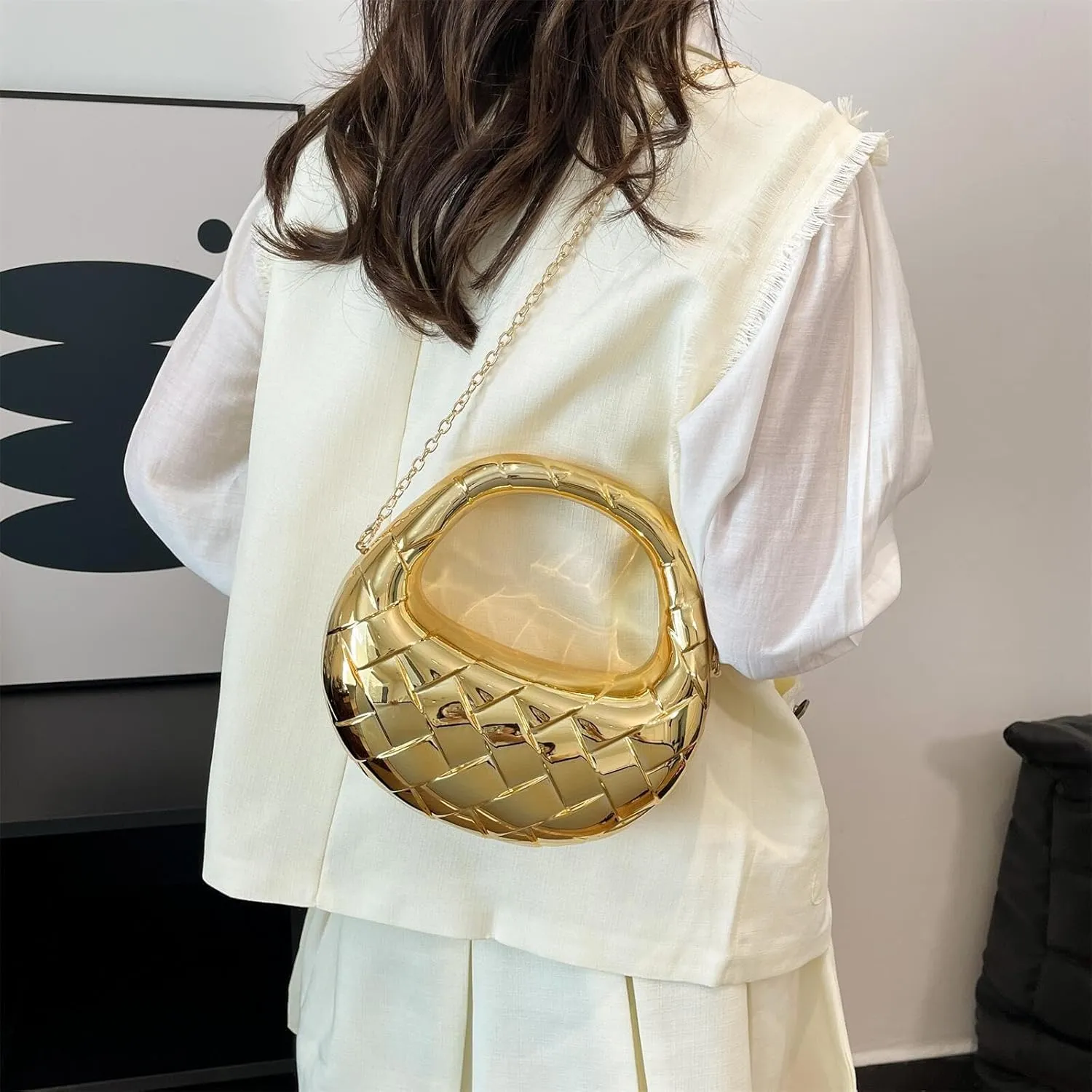 Acrylic Woven Hobos Evening Bags Women Shoulder Crossbody Purses Clutch Chic Handbag with Detachable Chain