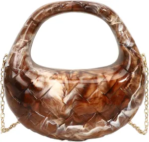 Acrylic Woven Hobos Evening Bags Women Shoulder Crossbody Purses Clutch Chic Handbag with Detachable Chain