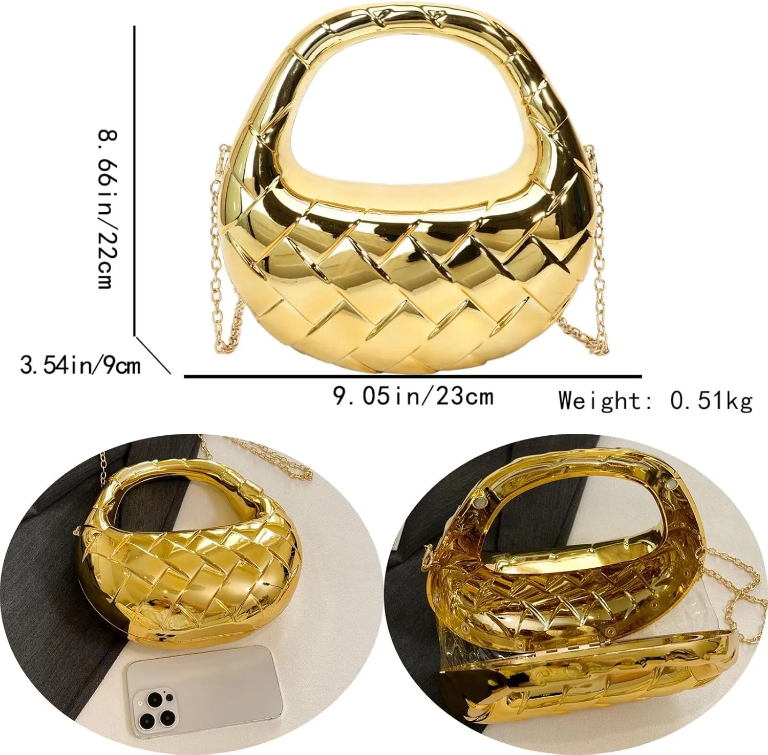 Acrylic Woven Hobos Evening Bags Women Shoulder Crossbody Purses Clutch Chic Handbag with Detachable Chain