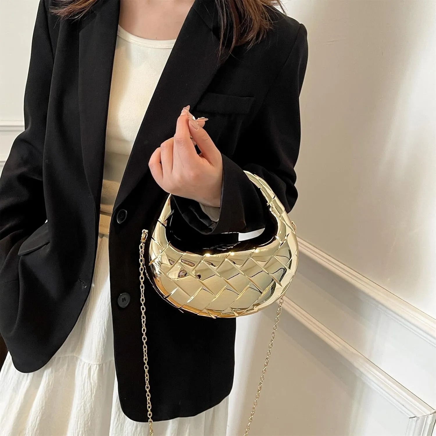 Acrylic Woven Hobos Evening Bags Women Shoulder Crossbody Purses Clutch Chic Handbag with Detachable Chain