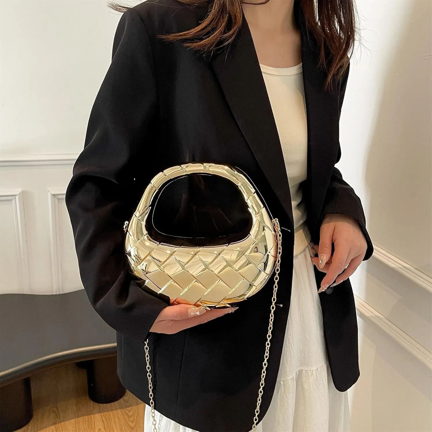 Acrylic Woven Hobos Evening Bags Women Shoulder Crossbody Purses Clutch Chic Handbag with Detachable Chain