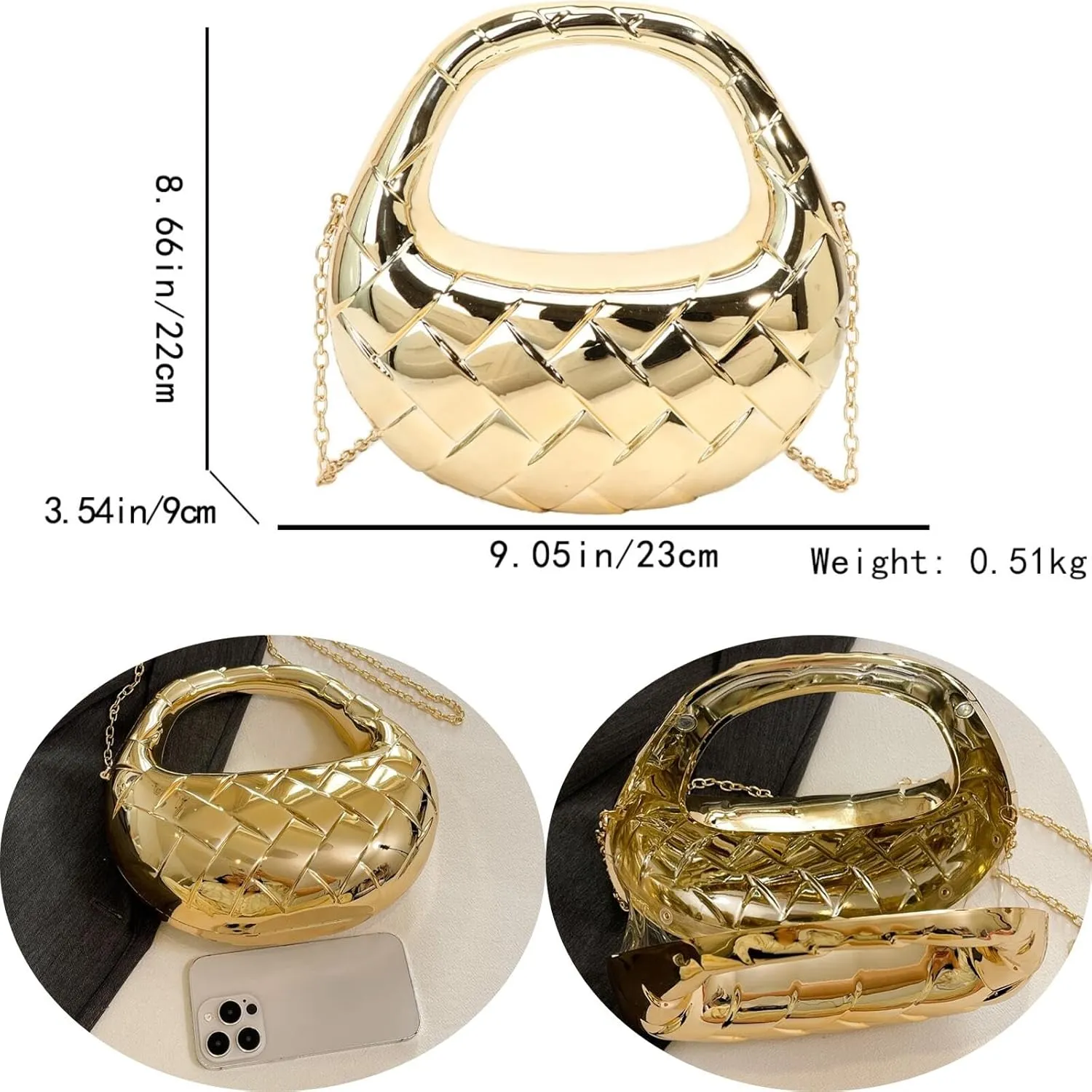 Acrylic Woven Hobos Evening Bags Women Shoulder Crossbody Purses Clutch Chic Handbag with Detachable Chain