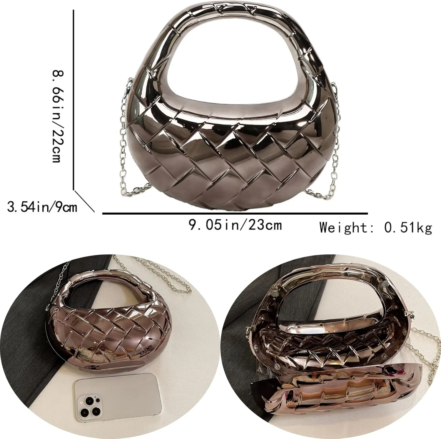 Acrylic Woven Hobos Evening Bags Women Shoulder Crossbody Purses Clutch Chic Handbag with Detachable Chain