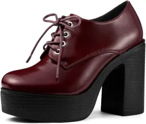 Allegra K Women's Platform Lace Up Chunky Heel Ankle Boots