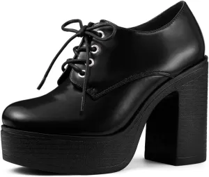 Allegra K Women's Platform Lace Up Chunky Heel Ankle Boots