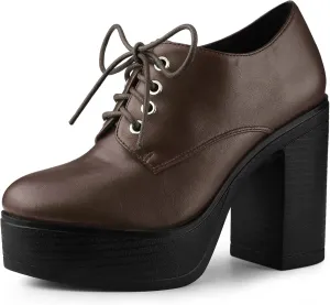 Allegra K Women's Platform Lace Up Chunky Heel Ankle Boots
