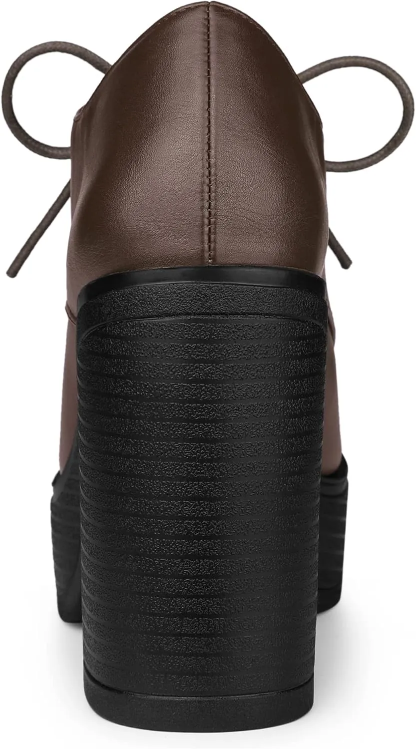 Allegra K Women's Platform Lace Up Chunky Heel Ankle Boots