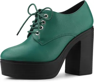 Allegra K Women's Platform Lace Up Chunky Heel Ankle Boots