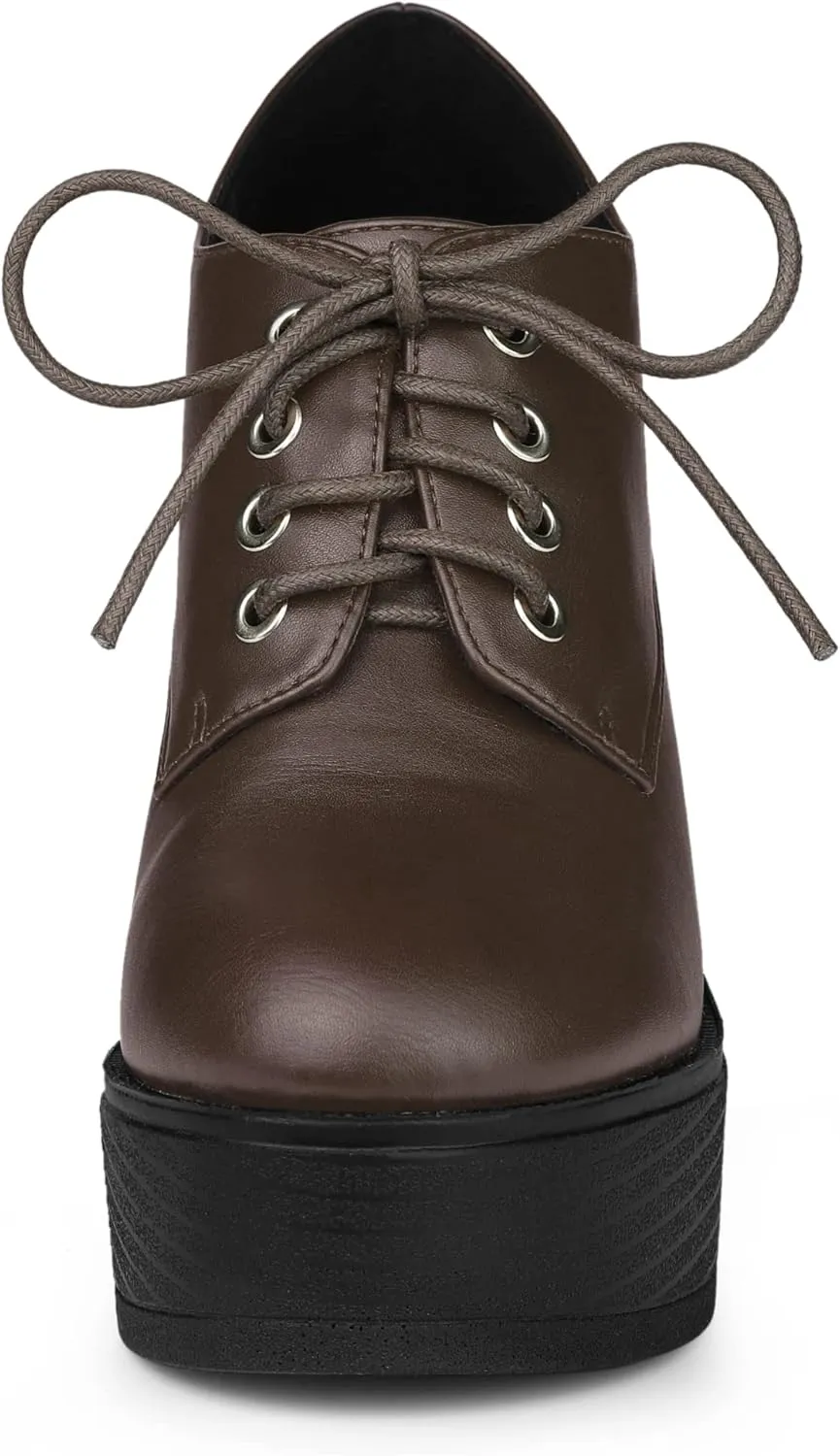 Allegra K Women's Platform Lace Up Chunky Heel Ankle Boots