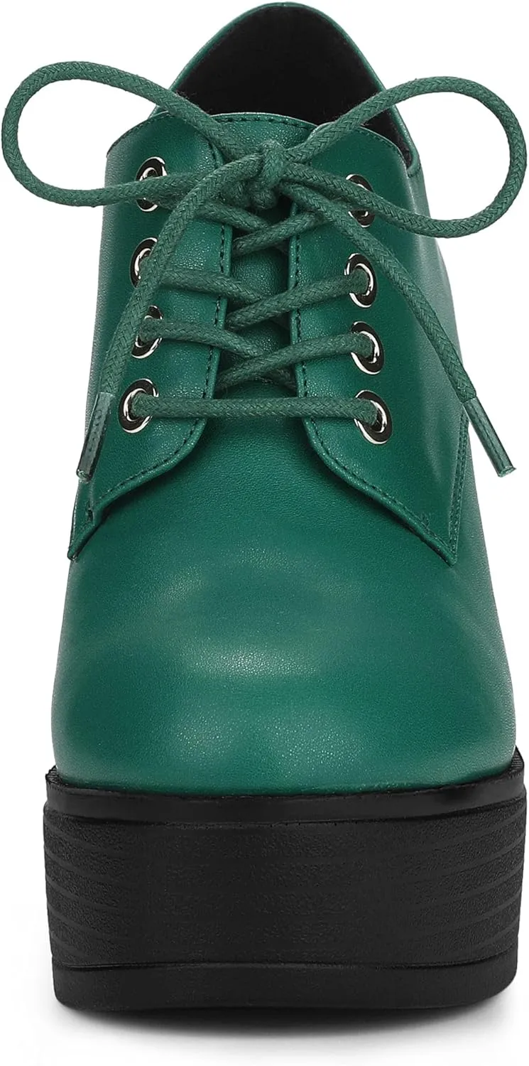 Allegra K Women's Platform Lace Up Chunky Heel Ankle Boots