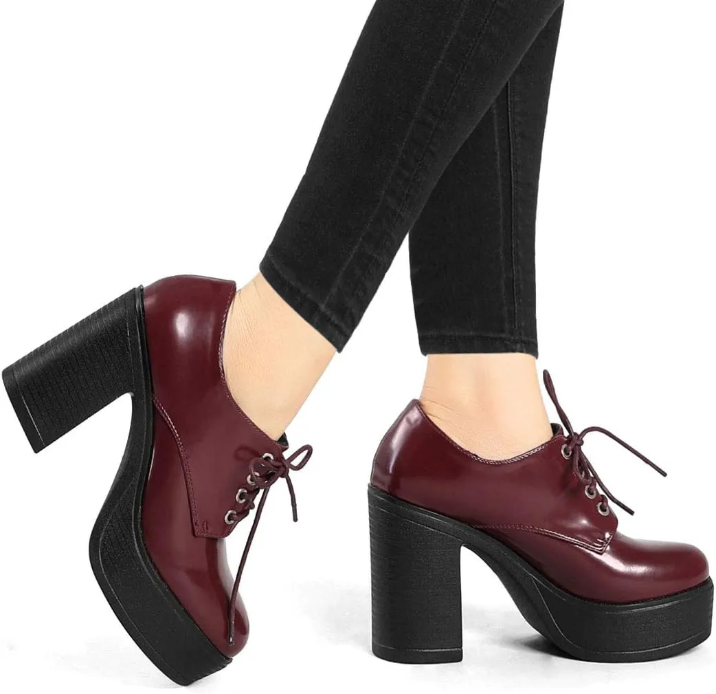 Allegra K Women's Platform Lace Up Chunky Heel Ankle Boots