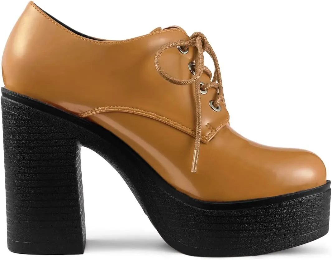 Allegra K Women's Platform Lace Up Chunky Heel Ankle Boots