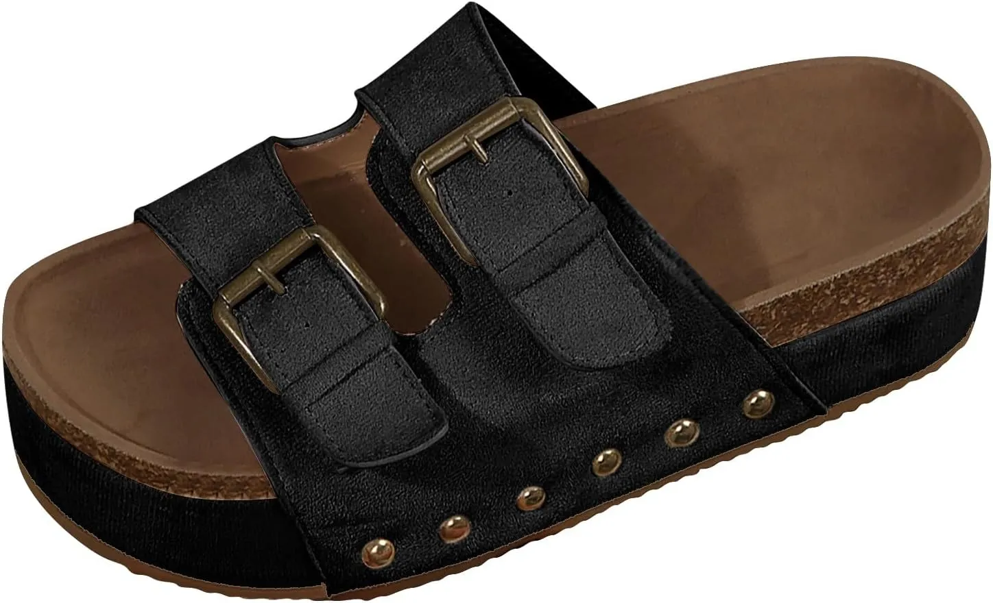 AMDBEL Sandals for Women 2024,Women's Cork Platform Sandals Slip on Mules and Clogs Double Buckle Straps Summer Slipper Shoes