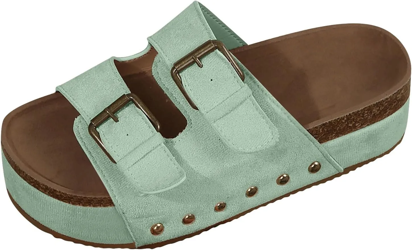 AMDBEL Sandals for Women 2024,Women's Cork Platform Sandals Slip on Mules and Clogs Double Buckle Straps Summer Slipper Shoes