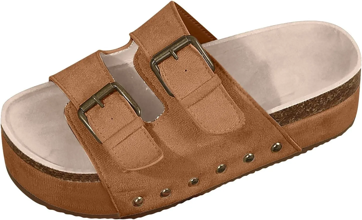 AMDBEL Sandals for Women 2024,Women's Cork Platform Sandals Slip on Mules and Clogs Double Buckle Straps Summer Slipper Shoes