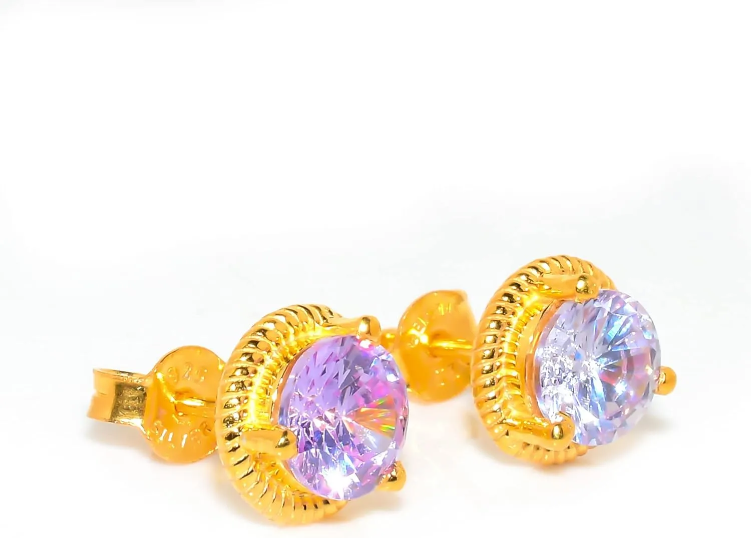 Amethyst Jewelry Set, Sterling Silver or Gold-Plated Ring and Stud Earrings, Round Cut