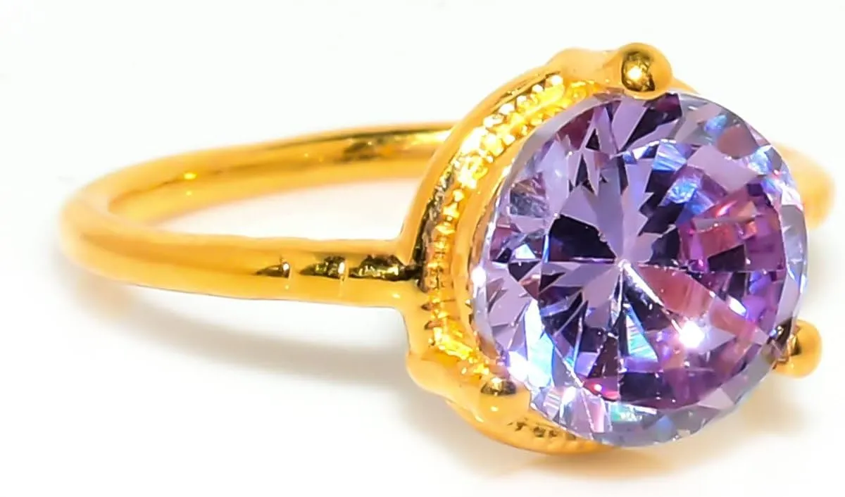 Amethyst Jewelry Set, Sterling Silver or Gold-Plated Ring and Stud Earrings, Round Cut