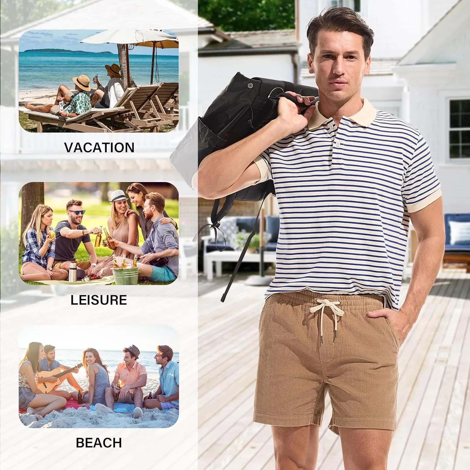 AMY COULEE Mens Corduroy Shorts 5.5" Elastic Waist Casual Shorts Summer Beach Shorts with Pockets