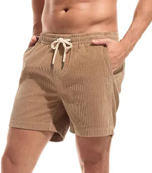 AMY COULEE Mens Corduroy Shorts 5.5" Elastic Waist Casual Shorts Summer Beach Shorts with Pockets