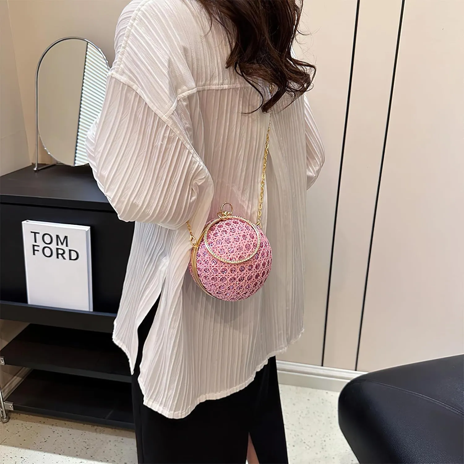 ANUFER Women's Sparkly Ball Shaped Evening Bag Rhinestones Sequins Clutch Bag