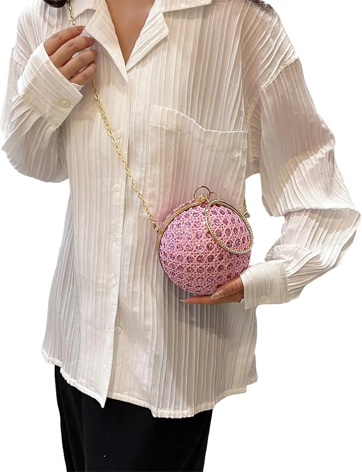 ANUFER Women's Sparkly Ball Shaped Evening Bag Rhinestones Sequins Clutch Bag