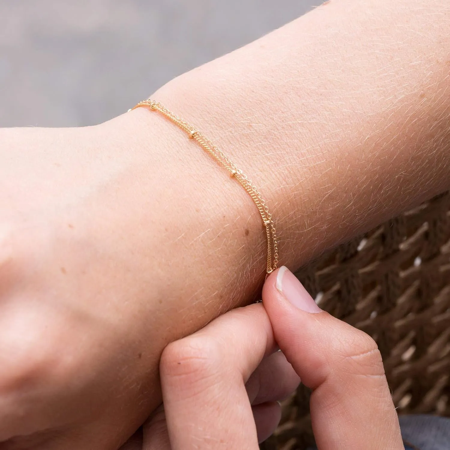 Aobei Pearl 18K Gold Chain Link Bracelet Tiny Pearl Gold Ball Beads Turquoise Bracelet Minimalist Layering Stacking Jewelry for Women