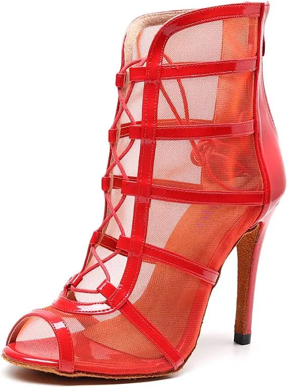 AOQUNFS Women Ballroom Dance Shoes Mesh Latin Salsa Performance Practice Dance Heels,1023
