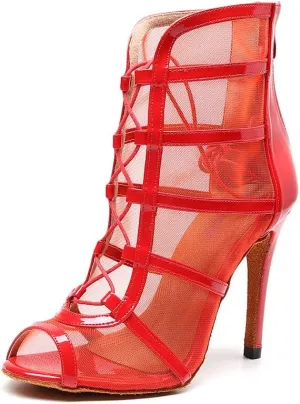 AOQUNFS Women Ballroom Dance Shoes Mesh Latin Salsa Performance Practice Dance Heels,1023