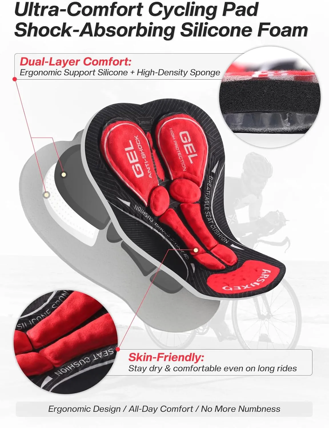 ARSUXEO 4D Padded Bike Shorts for Men Cycling Shorts with Phone Pockets Bicycle Biking Shorts