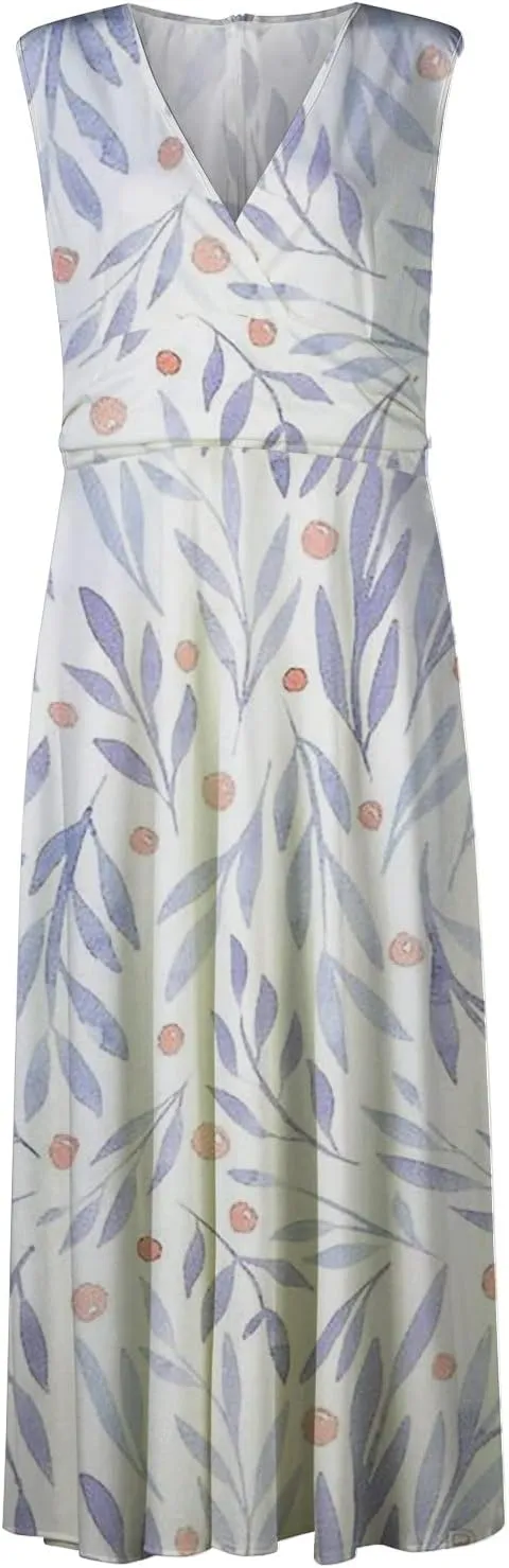 Beach Dresses for Women Summer Trendy Elegant V Neck Wrap Floral Boho Dress Flowy Ruched Maxi Dress