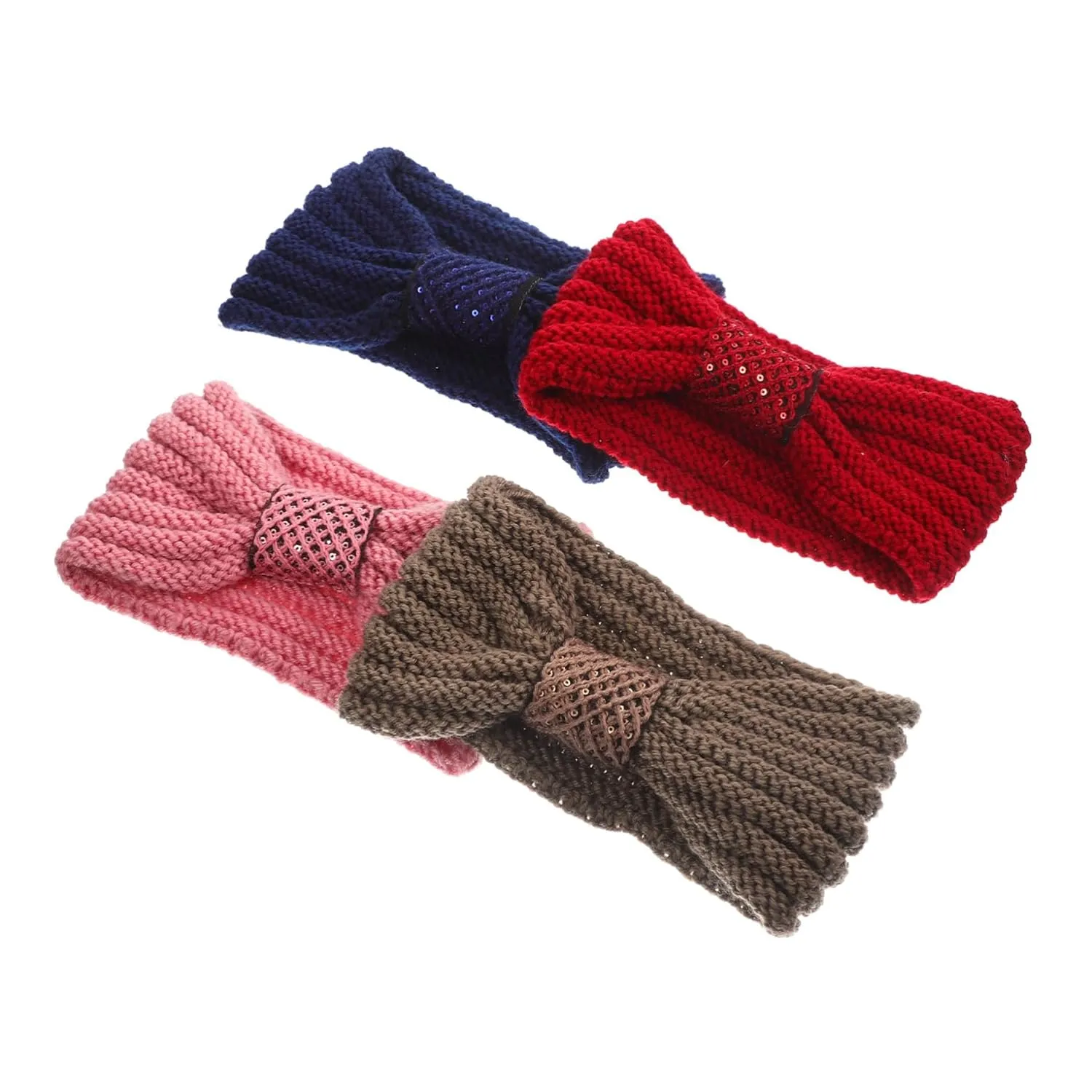 Beaupretty 4pcs Knit Turban Headbands for Women Soft Warm Ear Warmers Comfortable Crocheted Headwraps for Outdoor Activities Includes Blush