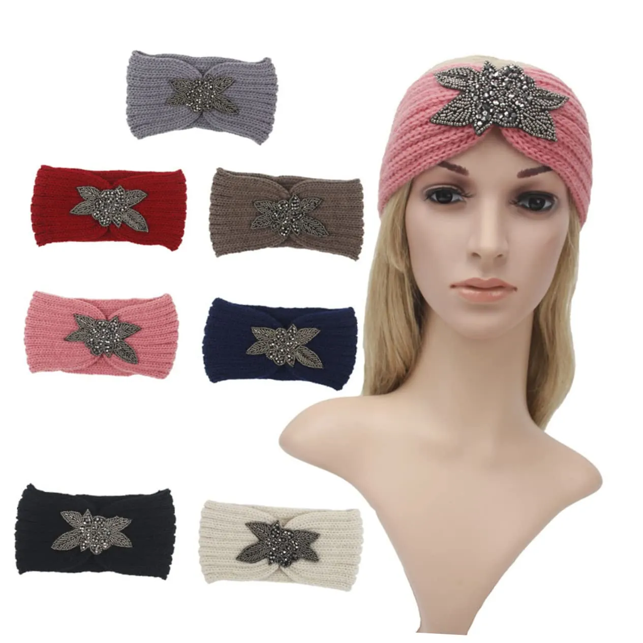 Beaupretty Knitted Headband for Women Warm Woolen Yarn Hair Band Simple Flower Pattern Comfortable and Breathable Headdress for Styling and Face Washing Black