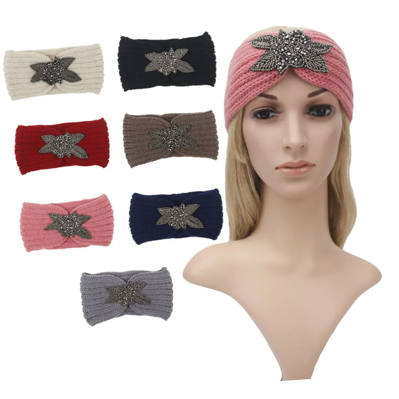 Beaupretty Knitted Headband for Women Warm Woolen Yarn Hair Band Simple Flower Pattern Comfortable and Breathable Headdress for Styling and Face Washing Black