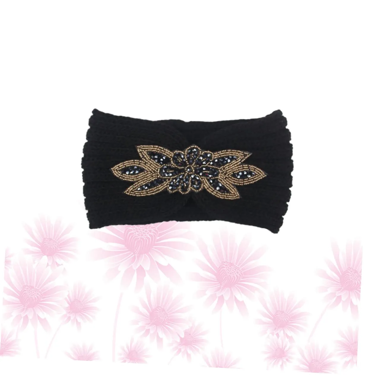 Beaupretty Knitted Headband for Women Warm Woolen Yarn Hair Band Simple Flower Pattern Comfortable and Breathable Headdress for Styling and Face Washing Black