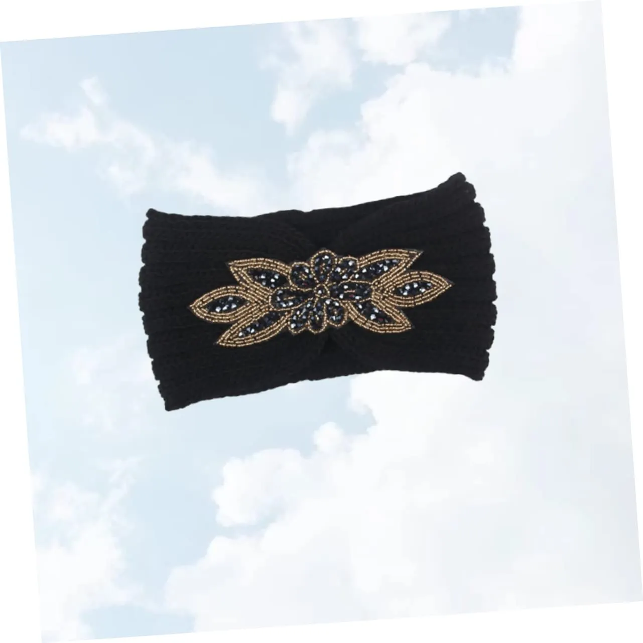 Beaupretty Knitted Headband for Women Warm Woolen Yarn Hair Band Simple Flower Pattern Comfortable and Breathable Headdress for Styling and Face Washing Black