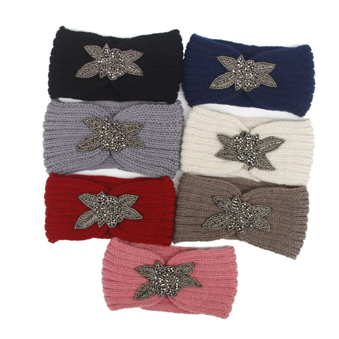 Beaupretty Knitted Headband for Women Warm Woolen Yarn Hair Band Simple Flower Pattern Comfortable and Breathable Headdress for Styling and Face Washing Black